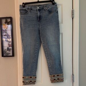 Chico’s So Slimming Slim Cropped Ankle Denim Jeans with Embroidered Hem 1.5